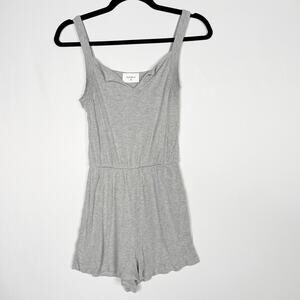Everly Small S Heather Gray Split VNeck Ribbed Romper Casual Lounge Shorts